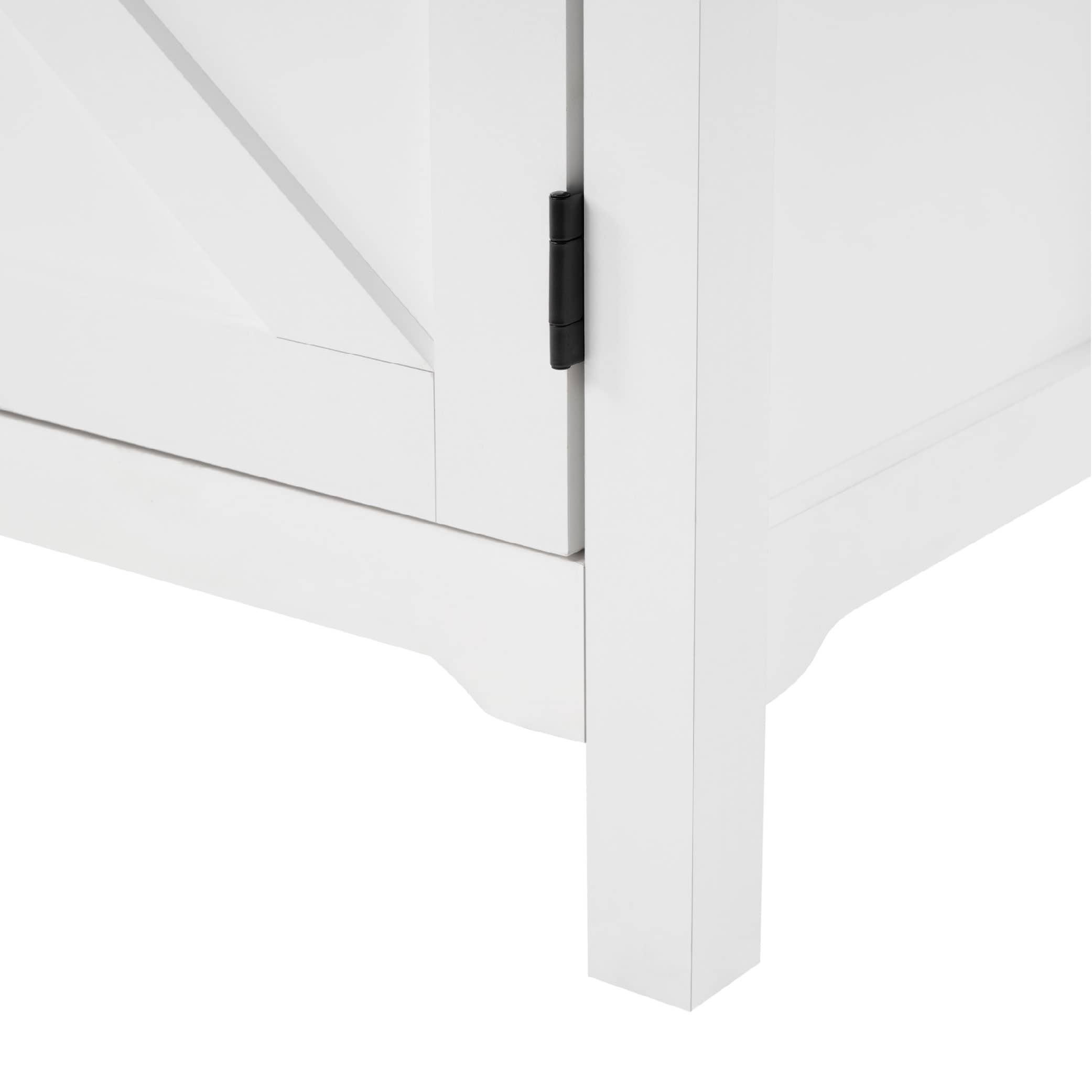 Farmhouse Sideboard Buffet Cabinet With Hinged Barn Doors, 58" Large Kitchen Storage Cabinet With Adjustable Shelves, Antique White Wood Coffee Bar Table For Dining Room, Living Room, Enterway_voghion.com